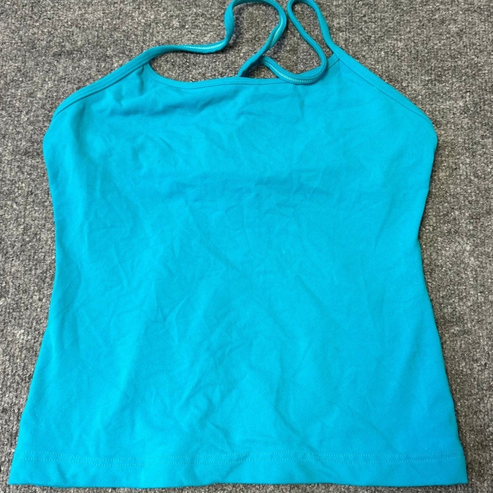 Lululemon Tank Top Womens Size 8 Teal Blue Strappy Racerback Shelf Bra Athletic